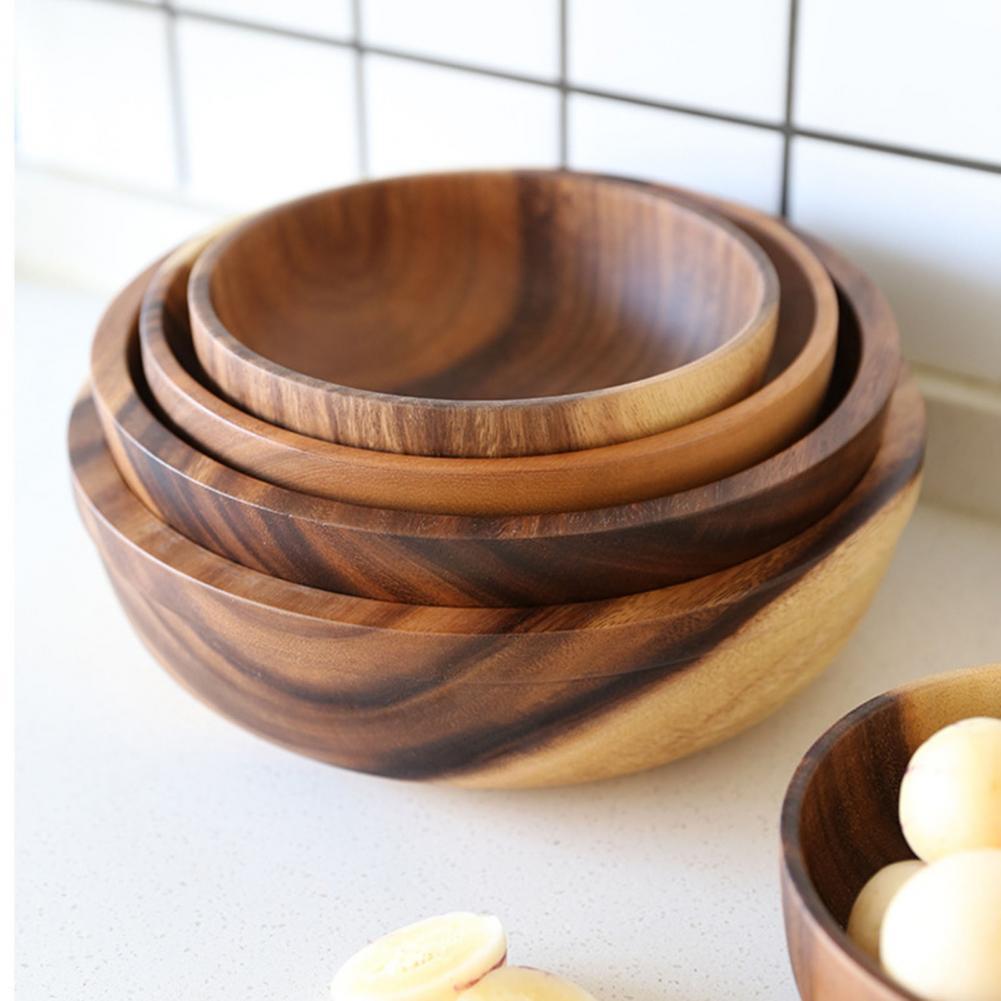 Kitchen Natural Wooden Bowl Household Fruit Bowl Salad Bowl For Home Restaurant