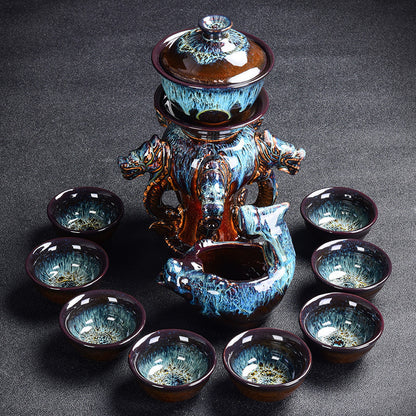 Kiln Stone Mill Lazy Anti-scalding Semi-gilt Silver Tea Set