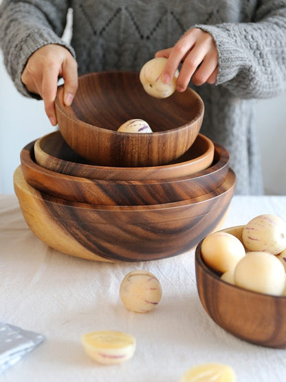 Kitchen Natural Wooden Bowl Household Fruit Bowl Salad Bowl For Home Restaurant