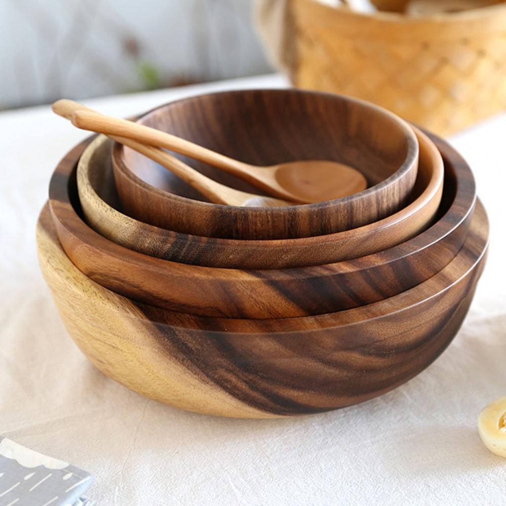 Kitchen Natural Wooden Bowl Household Fruit Bowl Salad Bowl For Home Restaurant