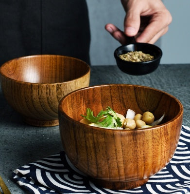 Wooden Bowl Japanese Style Wood Rice Soup Bowl Salad Bowl Wooden Utensils